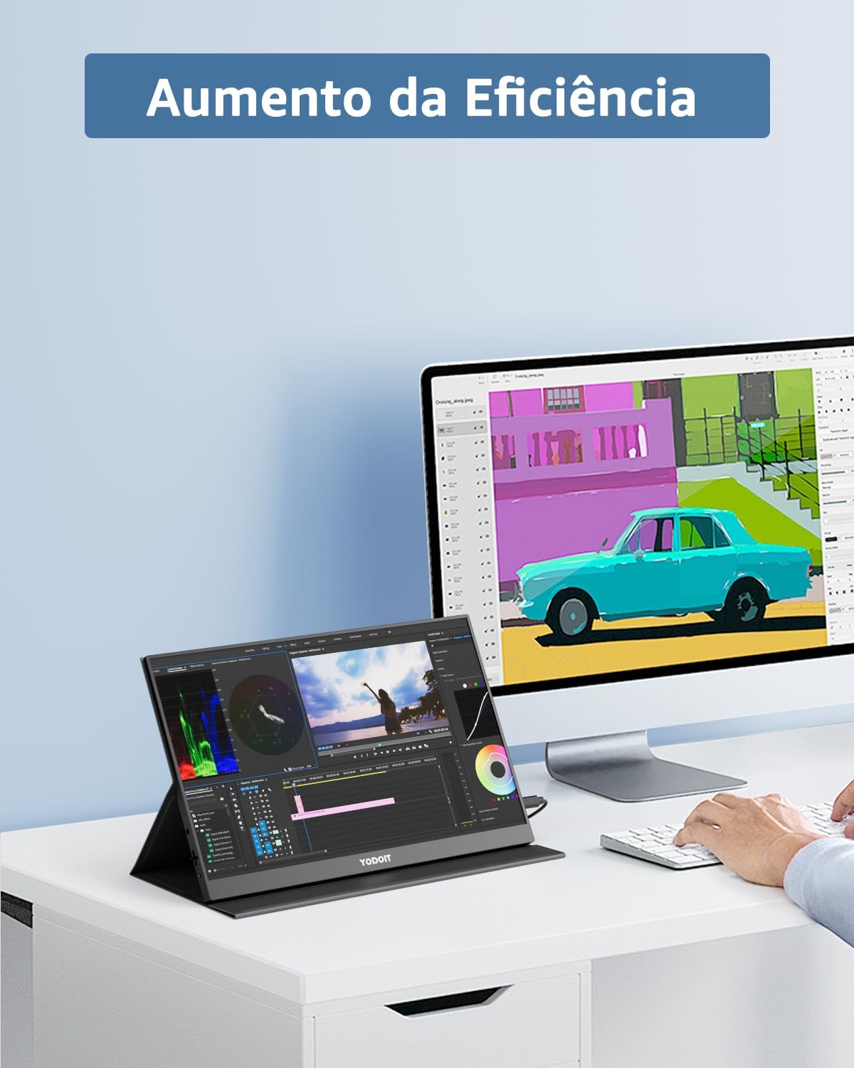 Yodoit Monitor Portátil 15,6" 1080P 100% SRGB FHD Tela com Porta USB Tipo C HDMI com Capa Inteligente Compatível com Laptop, PC, MacBook, Xbox, PS5, Phone: imagem adicional